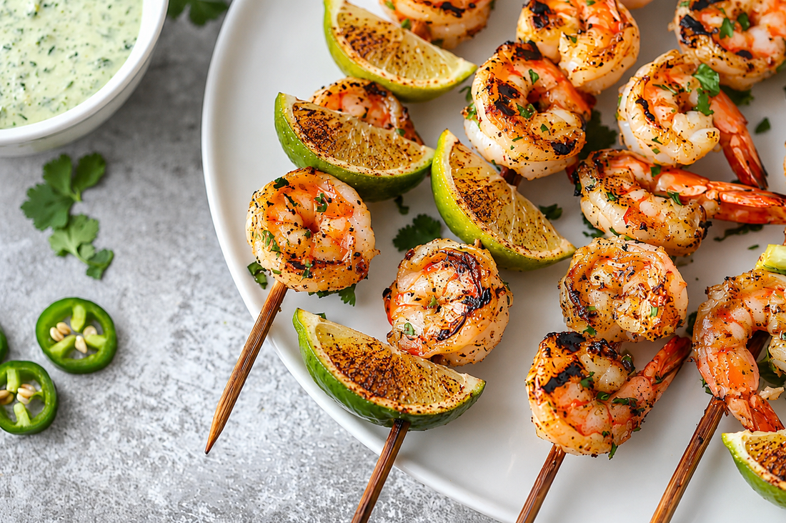Cilantro Jalapeño Lime Shrimp Skewers