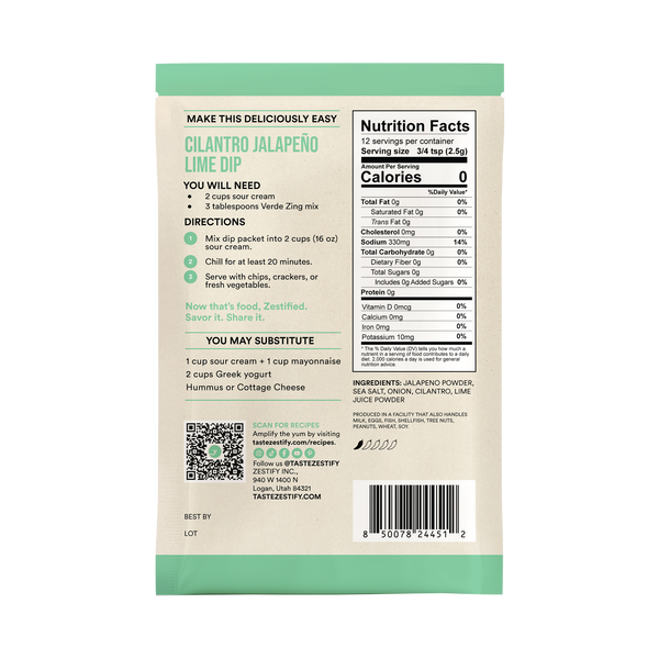 Verde Zing Cilantro Jalapeño Lime Dip Mix - NEW